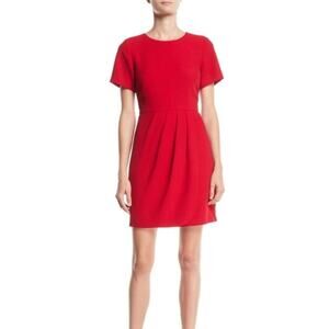 Club Monaco 6 Mini Shift Dress Red Pleated Wrap Skirt Hourglass Short Sleeves
